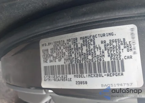 2003 Toyota Avalon Xls из США, поврежденный, VIN 4T1BF28B73U281201